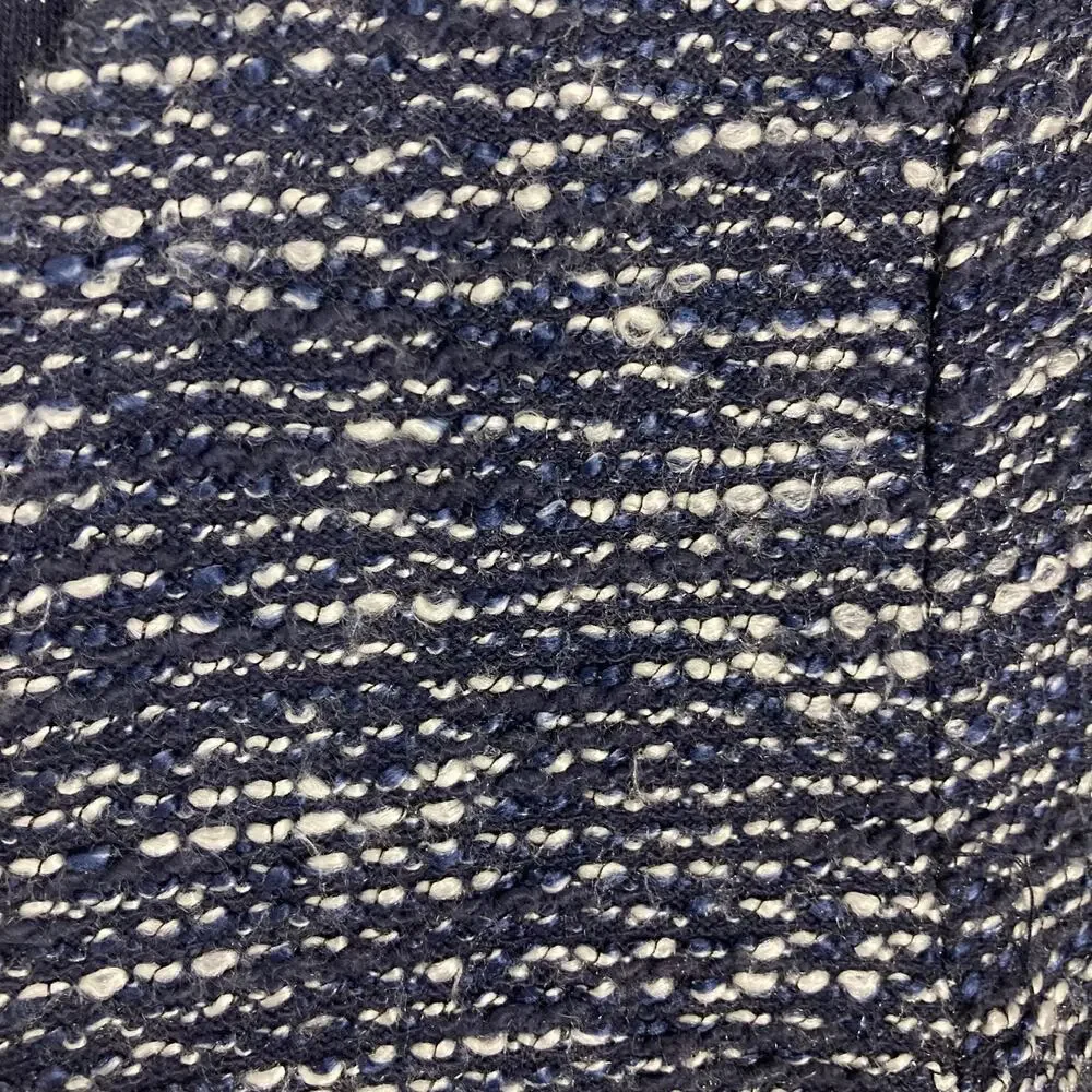 J. CREW Blazer Jacket XS Boucle Tweed Navy Ivory Peplum Zip Pocket Long-Sleeve